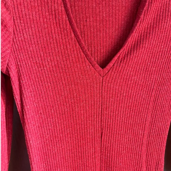ZARA - Ribbed Midi V-neck Dress | Size: S | Color: Dark Red - Picture 2 of 3